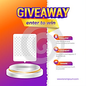 Giveaway steps for social media contest design concept template