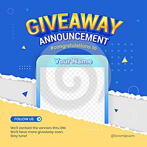 Giveaway winner announcement social media post banner design template