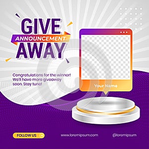 Giveaway winner announcement social media post banner design template