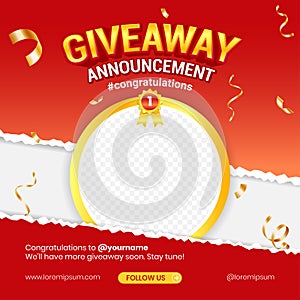 Giveaway winner announcement social media post banner design template