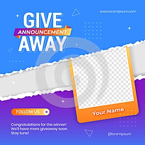 Giveaway winner announcement social media post banner design template