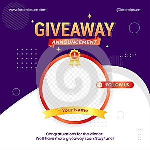 Giveaway winner announcement social media post banner design template