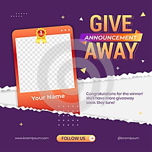 Giveaway winner announcement social media post banner design template