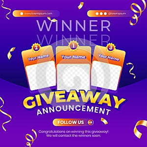 Giveaway winner announcement social media post banner design template