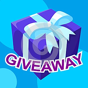 Giveaway winner gift. Free give away wrapped gift box with ribbons template. Giveaways post gift, winner reward banner, quiz