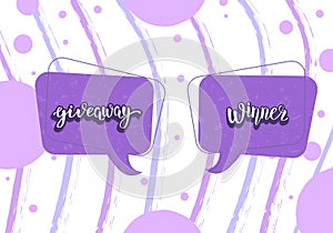 Giveaway and Winner handwritten lettering. Vector illustration.