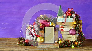 Giving E-books for christmas with christmas decoration.Reading,literature,education,gift,present,christian holiday concept, copy