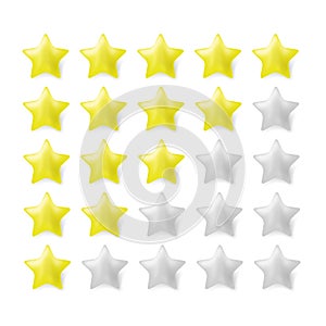 Giving Five Stars Rating for Web. Gold Yellow and Grey Gradient Star with Shadow. Customer Feedback Concept