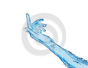 Giving hand gesture, skin made of water fluid