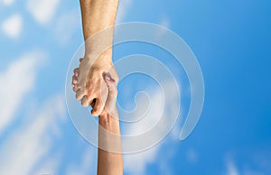 Giving a helping hand. Rescue, helping gesture or hands. Lending a helping hand