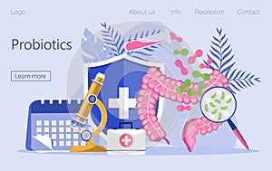 Giving intestine probiotic bacteria, lactobacillus. Healthcare landing page, immunity support concept vector for