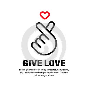 Giving love icon. Hand holding heart. Korean Finger. Hangul. Vector on isolated white background. EPS 10