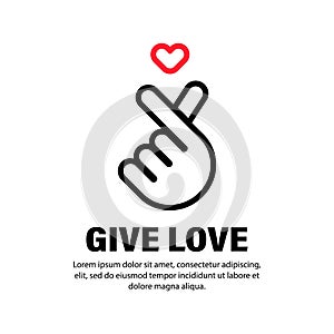 Giving love icon. Hand holding heart. Korean Finger. Hangul. Vector on isolated white background. EPS 10 photo