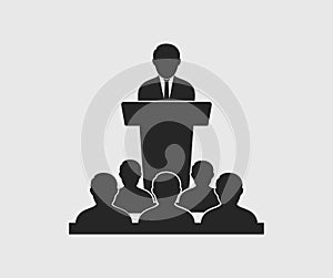 Giving speech icon on gray background. Flat style vector EPS