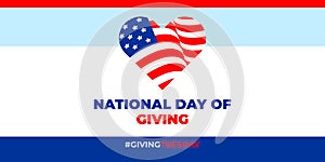 Giving Tuesday, NATIONAL DAY OF GIVING. Vector banner, poster, card for social media with the text GIVINGTUESDAY. It takes place