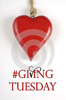 #Giving Tuesday with red heart on white - veritcal. photo