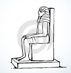 Vector drawing. Egyptian male statue. Pharaoh on the throne photo