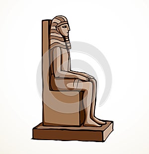 Vector drawing. Egyptian male statue. Pharaoh on the throne photo