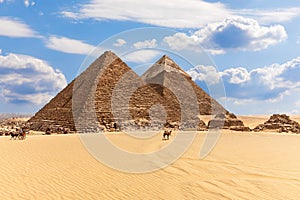 Giza desert with Famous Pyramids of Egypt, beautiful day view