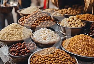 Giza, Egypt, February 4 2023: Traditional Egyptian food cart beans and falafel as a Ramadan background, Translation (Allah is