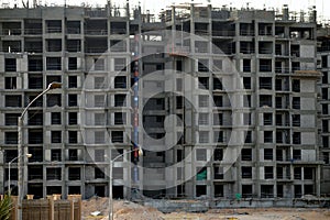 Giza, Egypt, June 16 2023: A construction site of new high rise in Egypt by Orascom construction Zed city Sheikh Zayed, new real photo