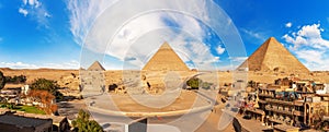 Giza panorama with the Great Sphinx near the Pyramids in Egypt