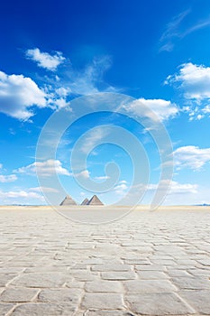 Giza plateau with this stunning view of the extended pavement and the iconic Pyramids of Giza.