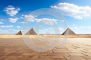 Giza plateau with this stunning view of the extended pavement and the iconic Pyramids of Giza.