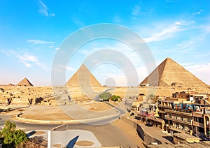 Giza Pyramid Complex, view from the residential quarters, Cairo, Egypt