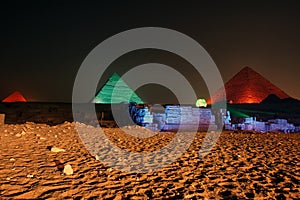 Giza pyramid and Sphinx, sound and light show, Cairo, Egypt.