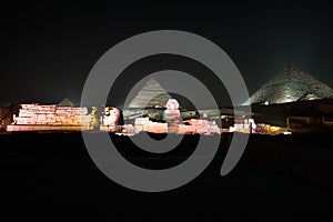 Giza pyramid and Sphinx, sound and light show, Cairo, Egypt.