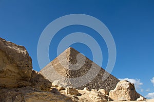 Giza pyramids in Cairo, Egypt. General view of pyramids from the Giza Plateau