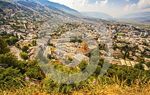 Gjirokastra Town Cityscape Top View from Castle Albania