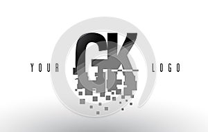 GK G K Pixel Letter Logo with Digital Shattered Black Squares