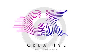 GK G K Zebra Lines Letter Logo Design with Magenta Colors photo