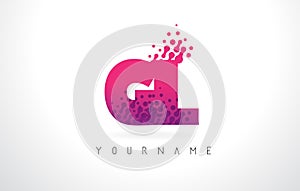 GL G L Letter Logo with Pink Purple Color and Particles Dots Design.