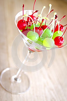 Glace cherries in martini glass