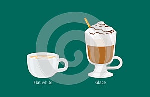 Glace and Flat White Coffee Drinks Illustration