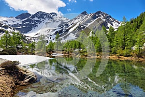 Glacial Arpy lake near Morgex, Aosta Valley in north Italy