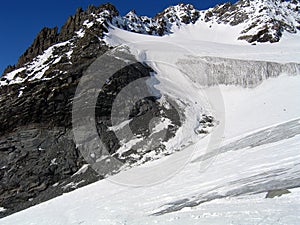 Glacial ice avalanche with moraine