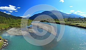 Glacial Illecillewaet River and Selkirk Mountains, Revelstoke, British Columbia, Canada