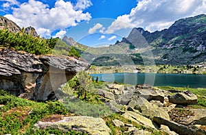 Glacial lake in Siberian mountains