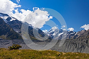 Glacial moraine Aoraki Mt Cook valley NZ