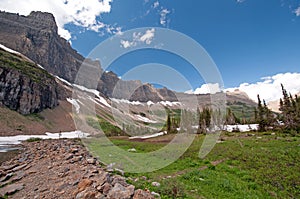 A glacial mountain ridge in summer