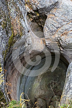 Glacial potholes from Glacier Mills or Giants pots in Cavaglia,