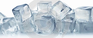 Glacial Reverie: A Pile of Ice Cubes on a White Background with Subtle Mystique