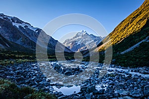 Glacial river at sunset, Mount Cook, New Zealand