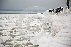 Glacial sea on a warm winter day