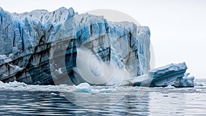 Melting Glacier Iceberg Cracking and Calving in Polar Sea, Glacial