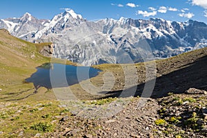 Glacial tarn above Lauterbrunnen valley in Bernese Alps, Switzeland